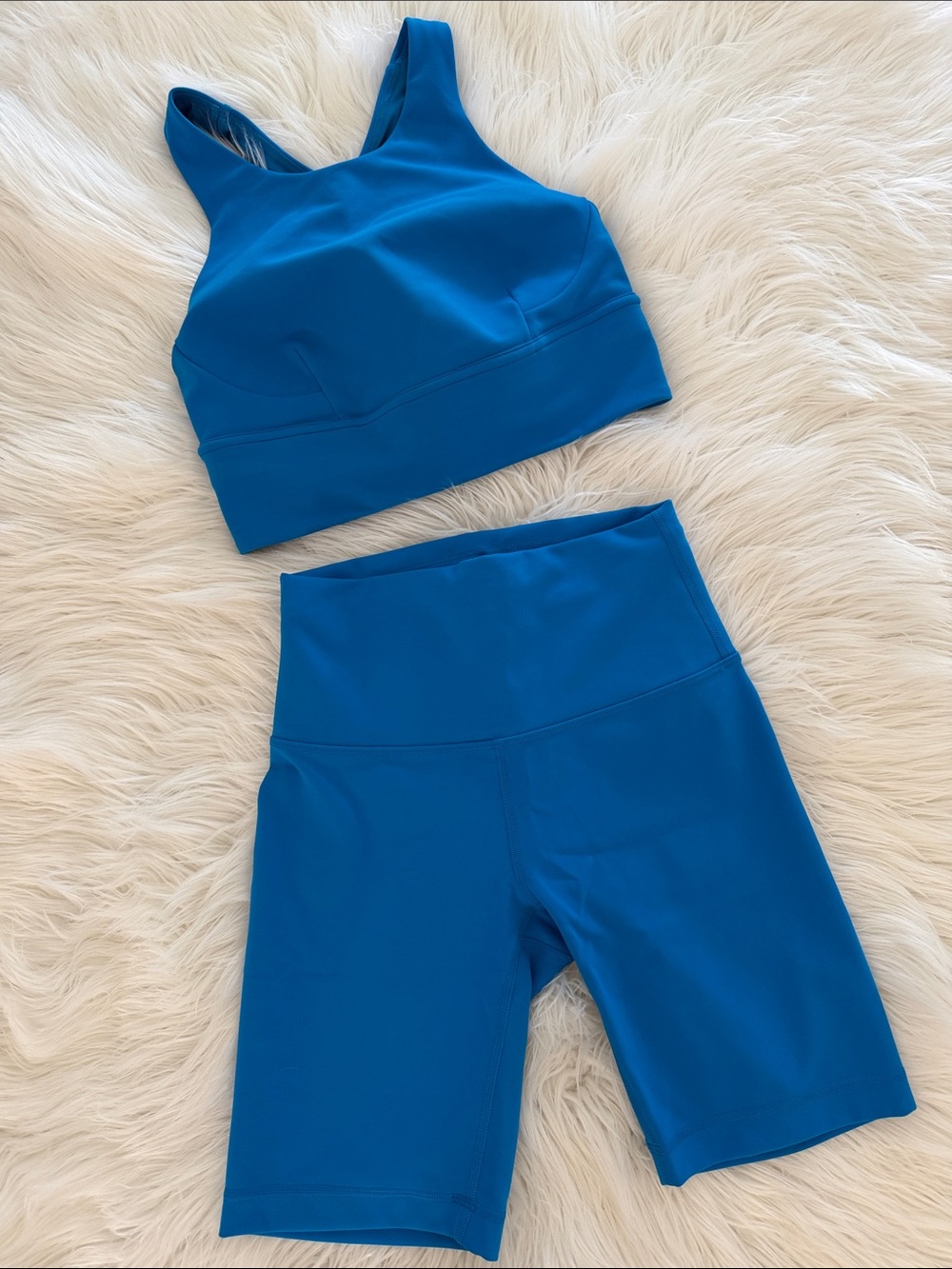 Blue Lululemon Athletic Bike Shorts & Crop Sports Bra Set